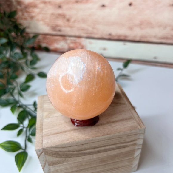 Peach Selenite Healing Sphere | Cleansing Crystals | Desk Gems - Picture 9 of 11